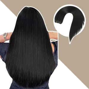 Sew in Hair Extensions Real Human hair, Silky Soft &Shiny Double Drawn Weft Hair Extensions human hair, Thick ends&Tangle Free Human hair extensions sew in,100g Straight Natural Black,16 inch