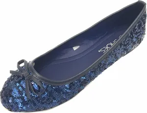 Shoes8teen Womens Sequins Glitter Round Toe Ballet Flat with Bow