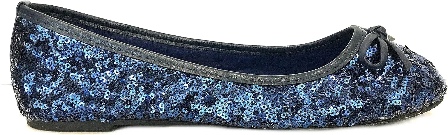 Shoes8teen Womens Sequins Glitter Round Toe Ballet Flat with Bow