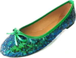 Shoes8teen Womens Sequins Glitter Round Toe Ballet Flat with Bow