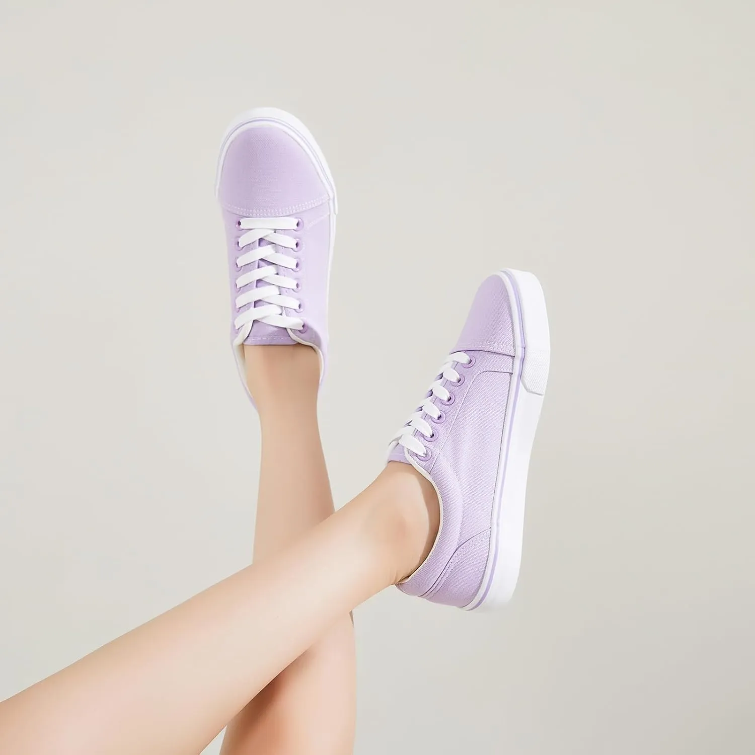 Shupua Women's Canvas Sneakers - White, Casual, Classic, Spring/Summer, Solid, Flat Heel, Athletic Shoes, Skateboarding, Lace-Up, Bow, Rubber Sole, Not Water Resistant, Adult Women's Size