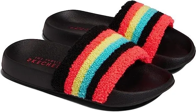 Skechers Kids Girls Street Sunny Colorful Slides I  Lightweight  & Cushioned, Stripe Brights