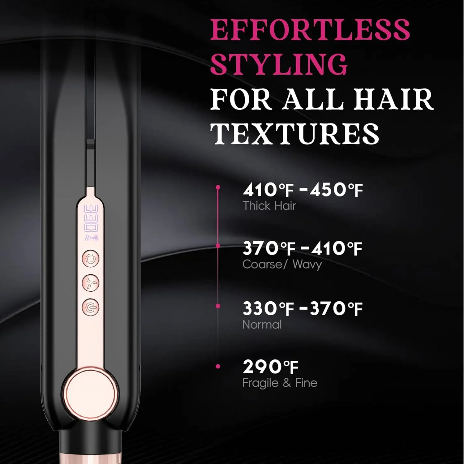 SKIMI Airflow Styler, Titanium Flat Iron Hair Straightener, Professional Curling Iron with Cooling Air Vents to Lock in Style, 5 Temps & Dual Voltage, Auto Off(Black & Pink).