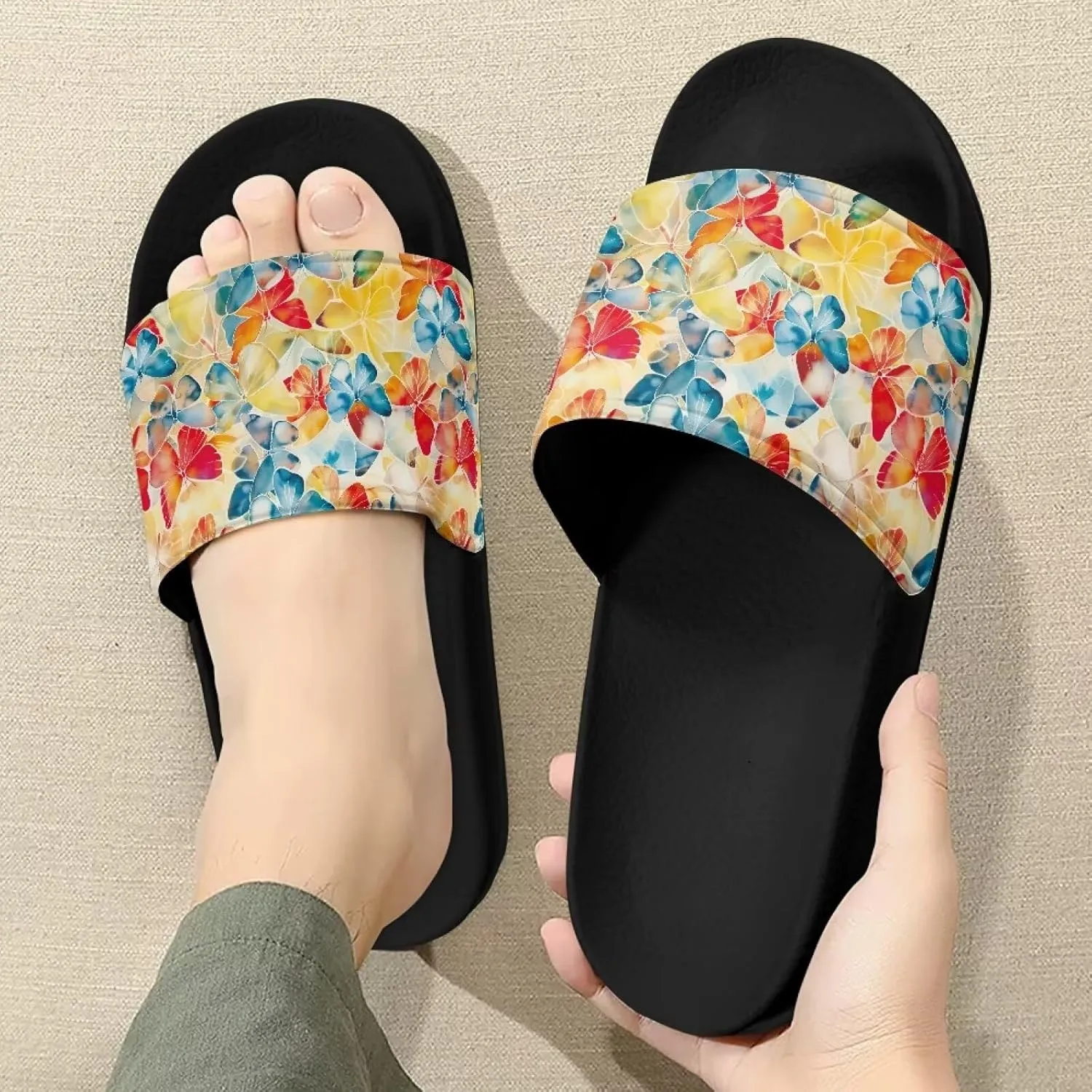 Slide Sandals for Women Girls Lightweight Non Slip Shower Shoes Comfotable Open Toe Single Band Slide Sandals Size 6-13.5