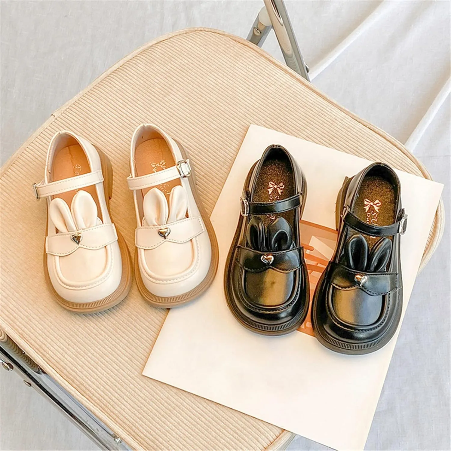 Slip on Sandals for Toddlers Girls Leather Rabbit Design Soft Round Toe Princess Dress Flat Poodle Slippers for Girls