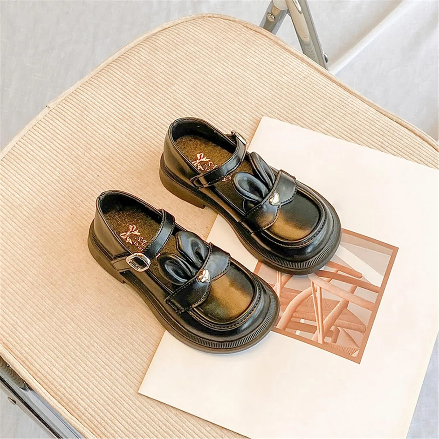 Slip on Sandals for Toddlers Girls Leather Rabbit Design Soft Round Toe Princess Dress Flat Poodle Slippers for Girls