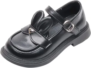 Slip on Sandals for Toddlers Girls Leather Rabbit Design Soft Round Toe Princess Dress Flat Poodle Slippers for Girls