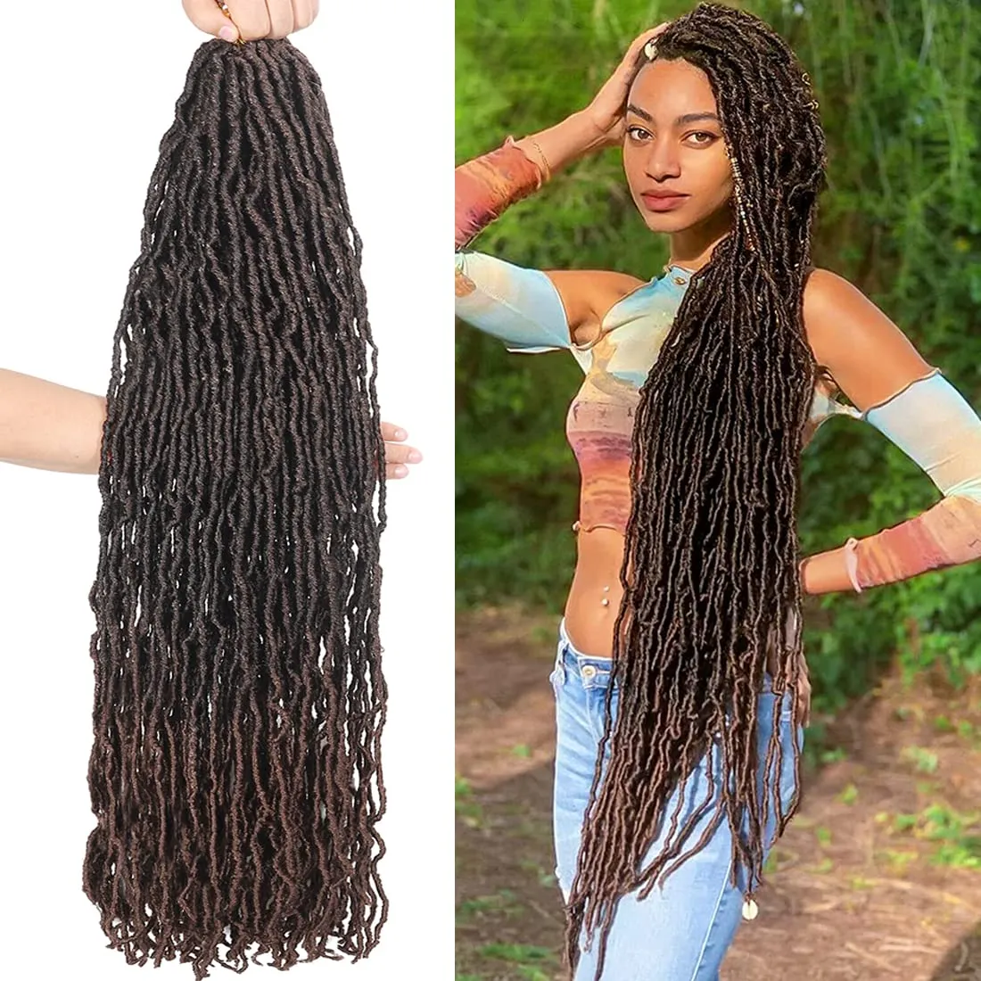 Soft New Faux Locs 36inch 6pack Super Long Goddess Locs Crochet Hair Natural Pre Looped Natural Crochet Braid Curly Wave Braiding Hair（36inch #T30）…