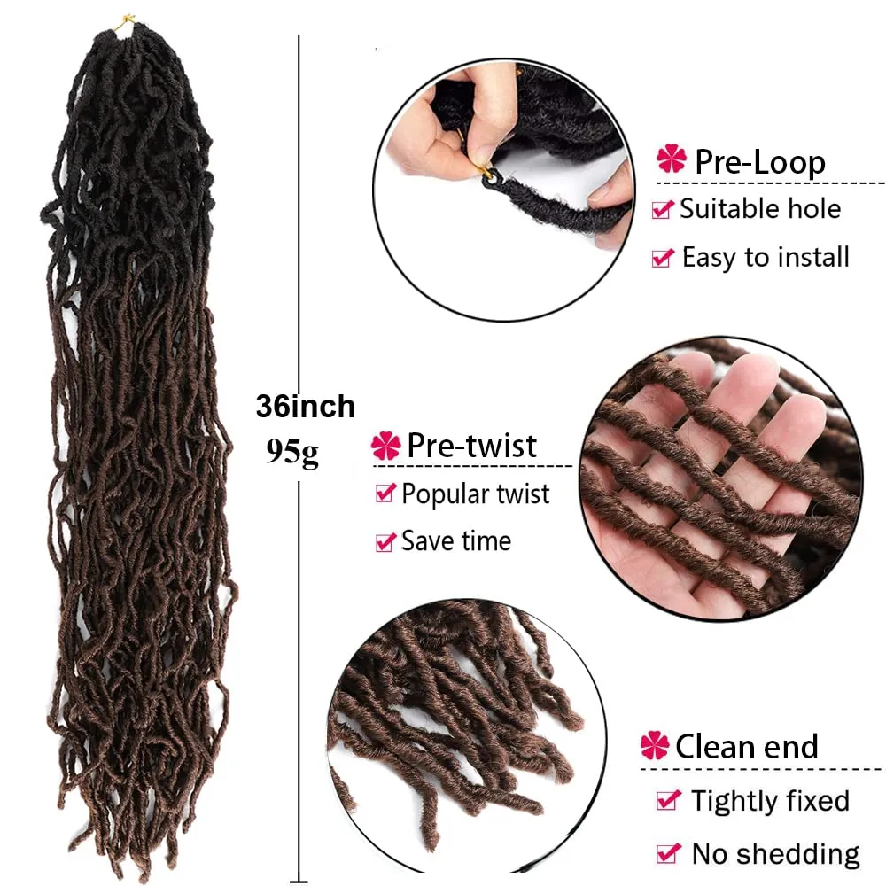 Soft New Faux Locs 36inch 6pack Super Long Goddess Locs Crochet Hair Natural Pre Looped Natural Crochet Braid Curly Wave Braiding Hair（36inch #T30）…