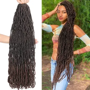 Soft New Faux Locs 36inch 6pack Super Long Goddess Locs Crochet Hair Natural Pre Looped Natural Crochet Braid Curly Wave Braiding Hair（36inch #T30）…