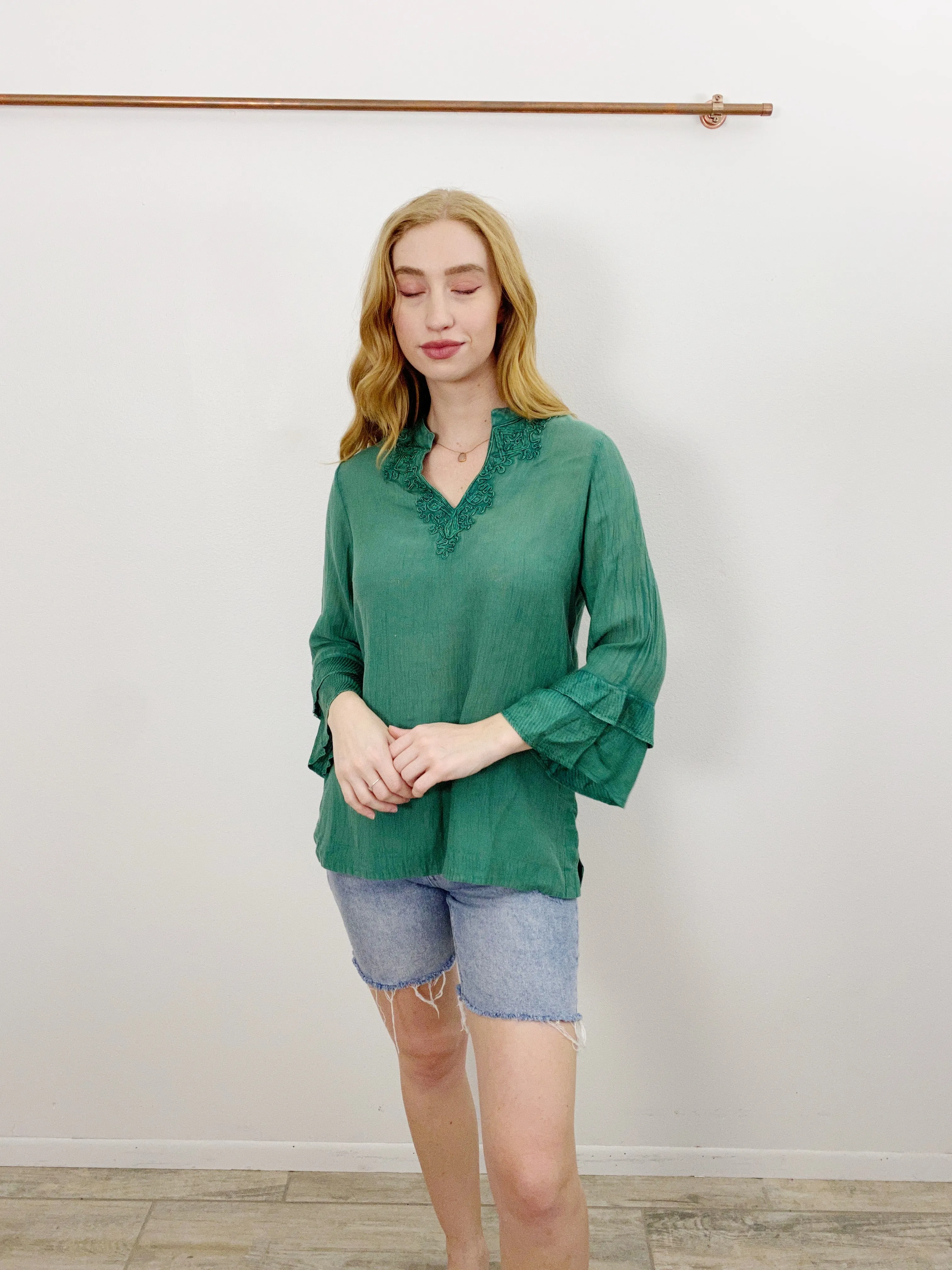 Soft Surroundings Cotton Embroidered Blouse Small