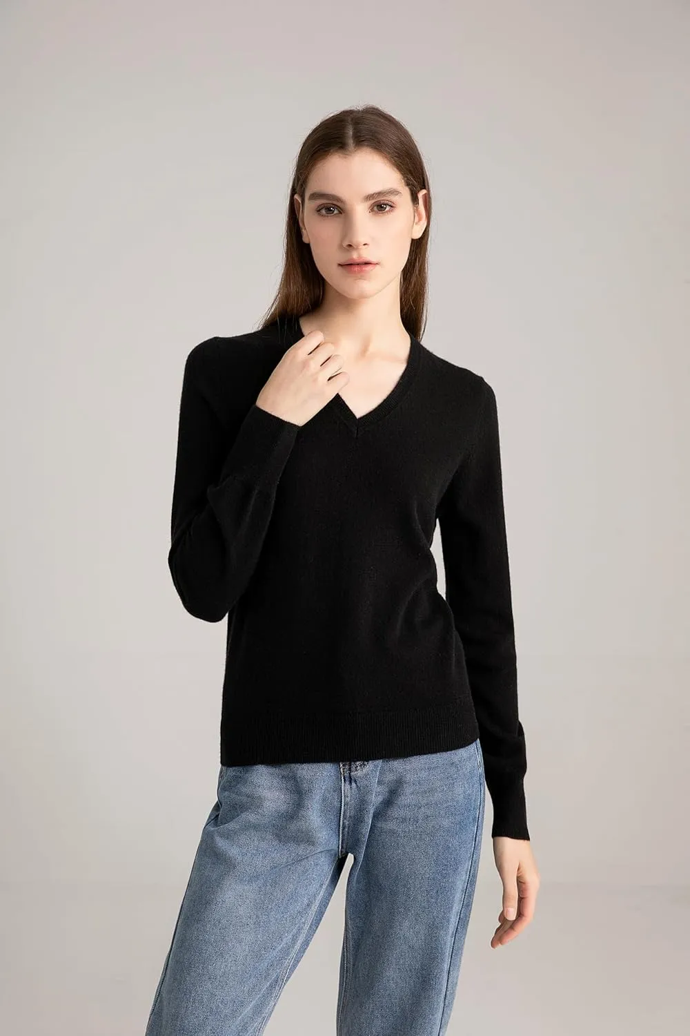 State Cashmere Women’s Essential V-Neck Sweater 100% Pure Cashmere Classic Long Sleeve Pullover