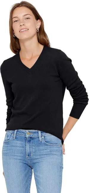 State Cashmere Women’s Essential V-Neck Sweater 100% Pure Cashmere Classic Long Sleeve Pullover