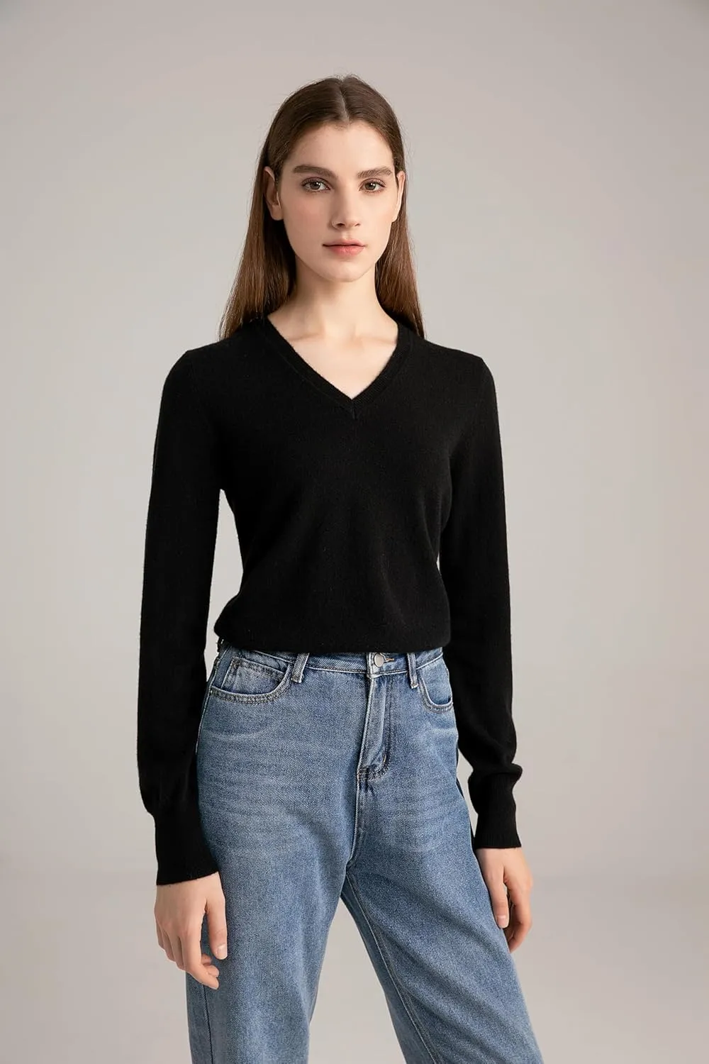 State Cashmere Women’s Essential V-Neck Sweater 100% Pure Cashmere Classic Long Sleeve Pullover