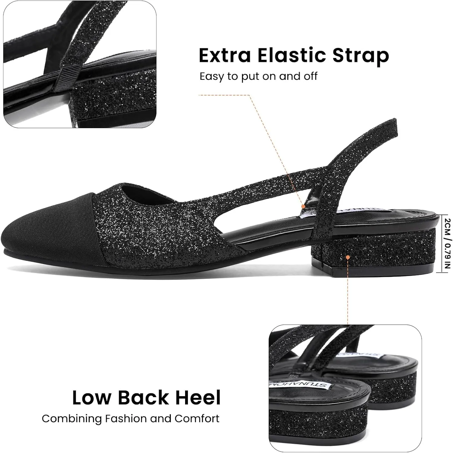 STUNAHOME Womens Slingback Flats Two Tone Closed Round Toe Casual Pumps for Office or Fashion
