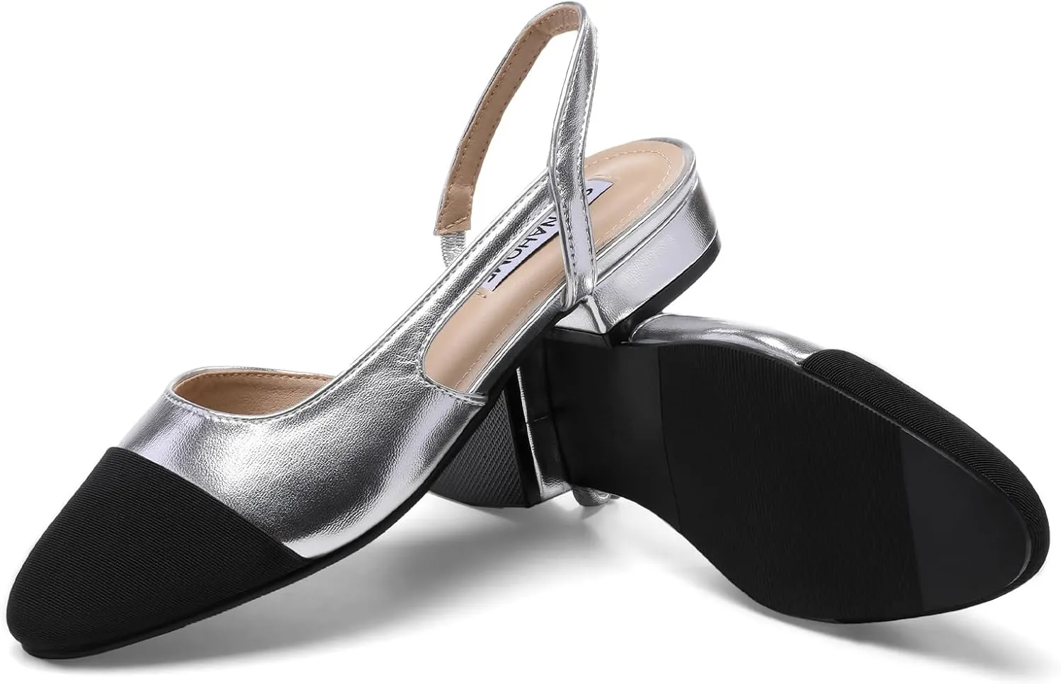 STUNAHOME Womens Slingback Flats Two Tone Closed Round Toe Casual Pumps for Office or Fashion