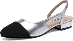 STUNAHOME Womens Slingback Flats Two Tone Closed Round Toe Casual Pumps for Office or Fashion