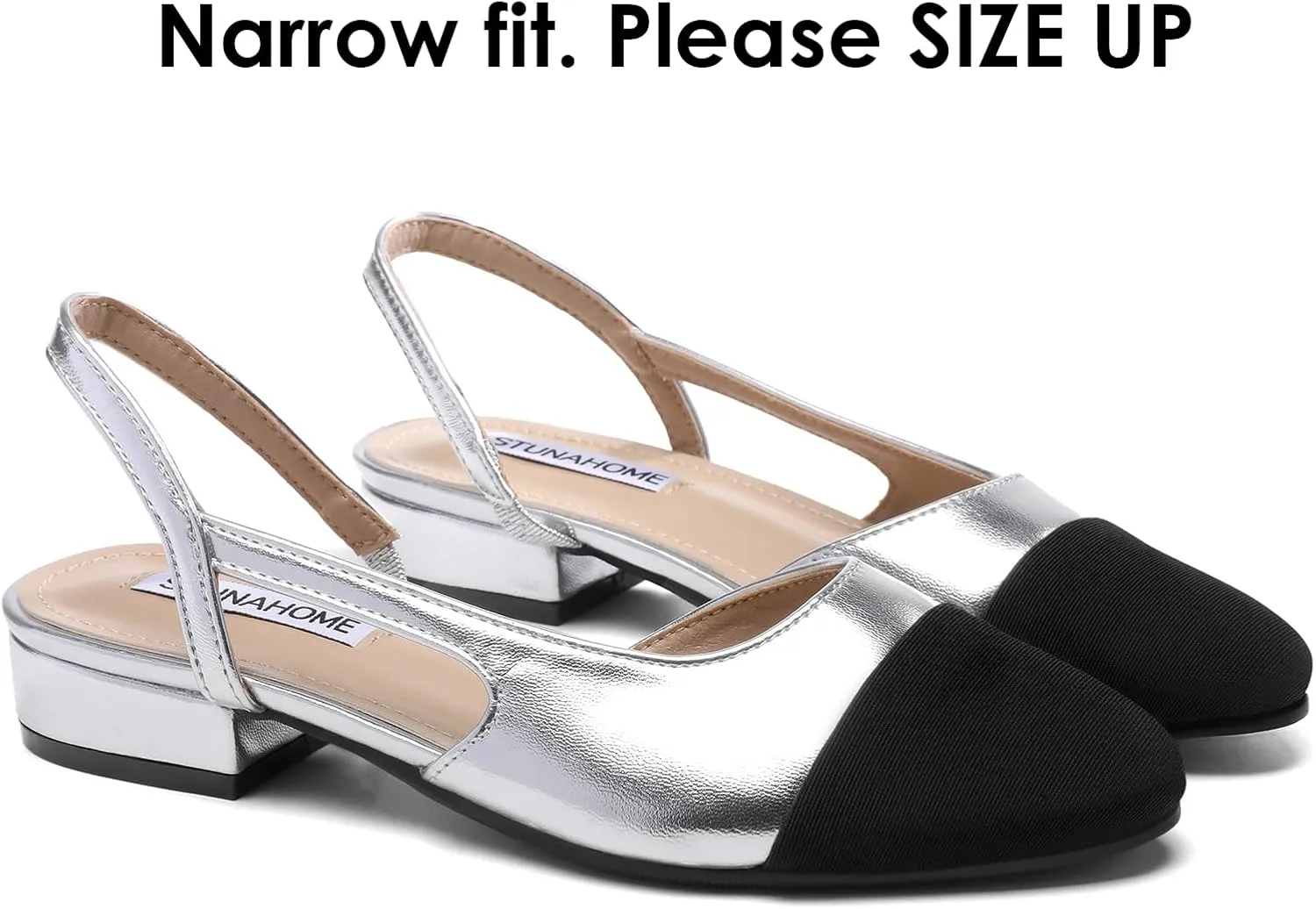 STUNAHOME Womens Slingback Flats Two Tone Closed Round Toe Casual Pumps for Office or Fashion