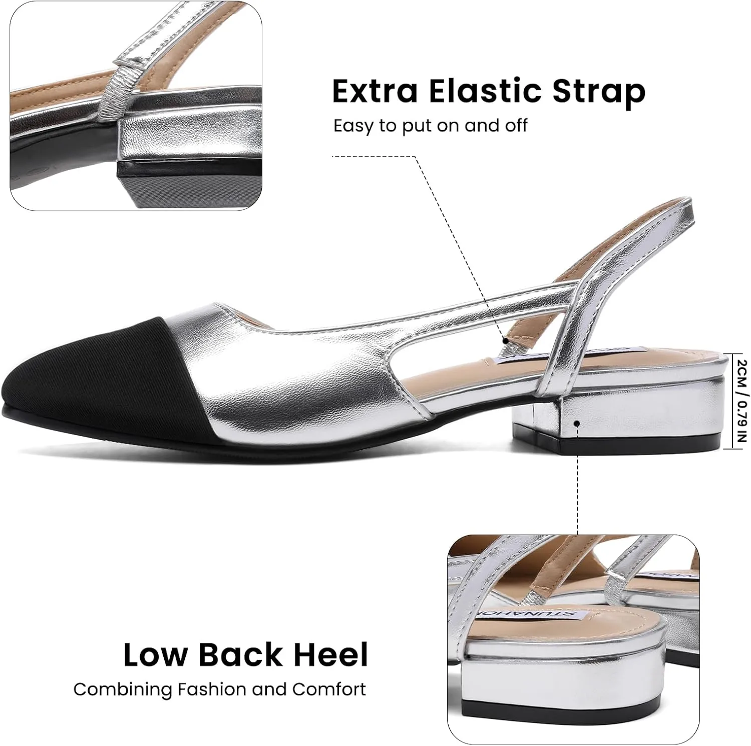 STUNAHOME Womens Slingback Flats Two Tone Closed Round Toe Casual Pumps for Office or Fashion