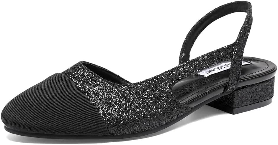 STUNAHOME Womens Slingback Flats Two Tone Closed Round Toe Casual Pumps for Office or Fashion