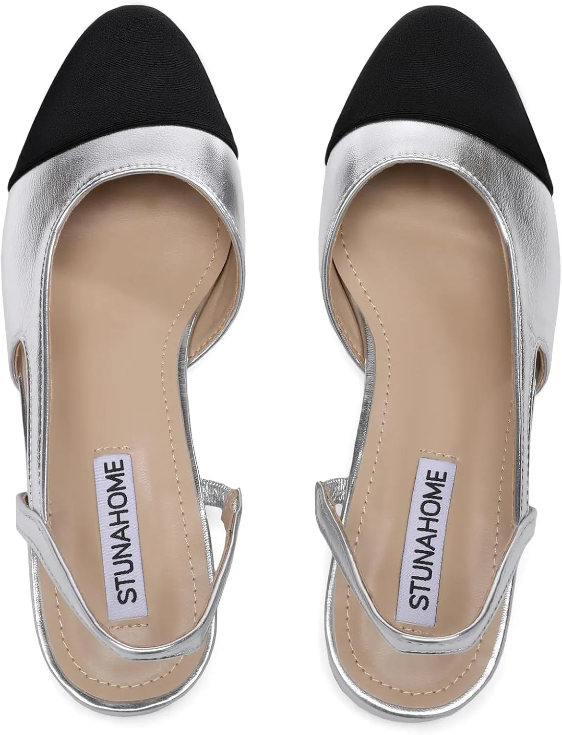 STUNAHOME Womens Slingback Flats Two Tone Closed Round Toe Casual Pumps for Office or Fashion