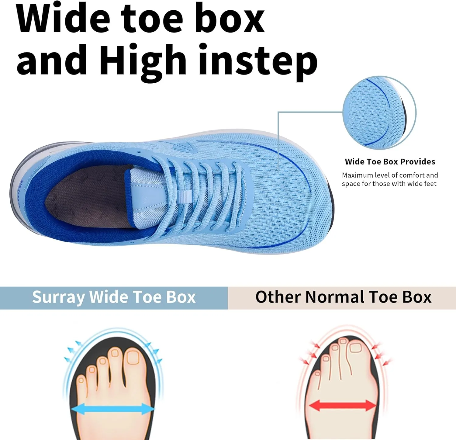 SURRAY Women Wide Toe Box Walking Shoes with Arch Support Tennis Running Sneakers Extra Wide Width Woman Shoe for Plantar Fasciitis Flat Foot Heel Pain Relief US Size 6-11