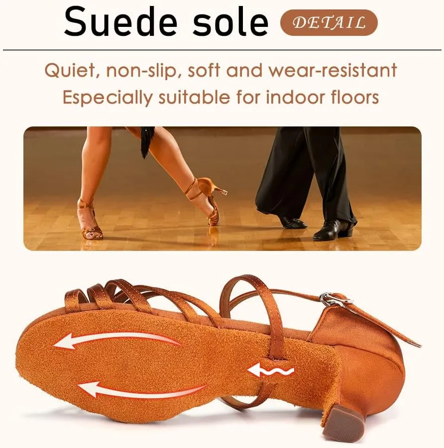 SWDZM Women's Ballroom Dance Shoes Satin Latin Salsa Professional Practice Dancing Shoes