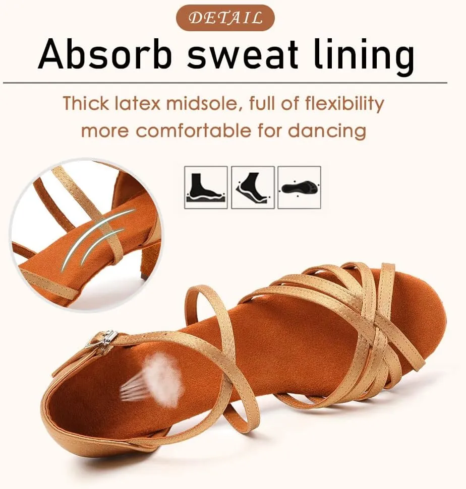 SWDZM Women's Ballroom Dance Shoes Satin Latin Salsa Professional Practice Dancing Shoes