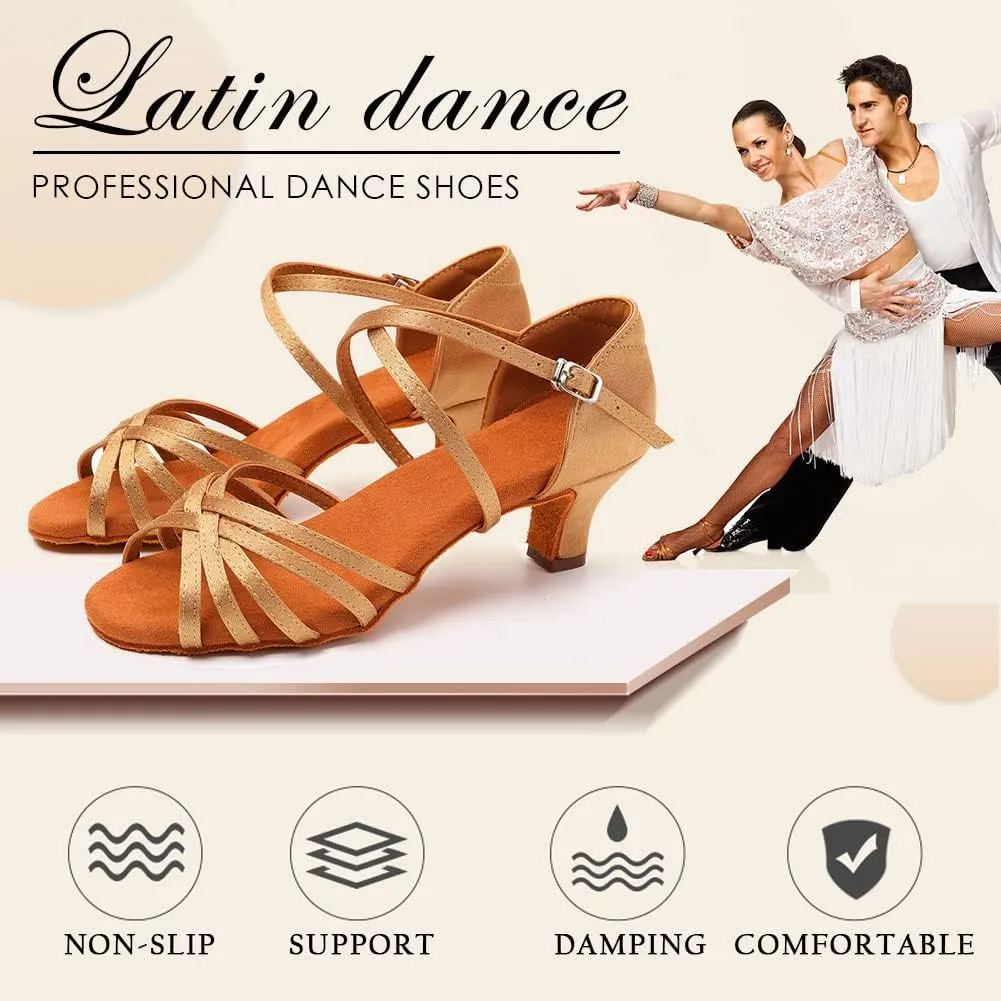 SWDZM Women's Ballroom Dance Shoes Satin Latin Salsa Professional Practice Dancing Shoes