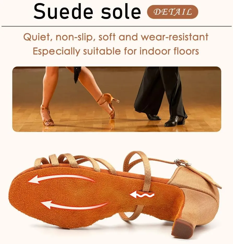 SWDZM Women's Ballroom Dance Shoes Satin Latin Salsa Professional Practice Dancing Shoes