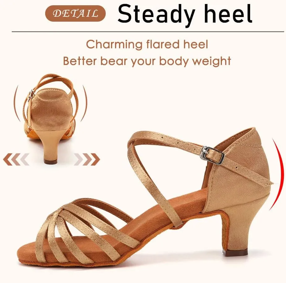 SWDZM Women's Ballroom Dance Shoes Satin Latin Salsa Professional Practice Dancing Shoes