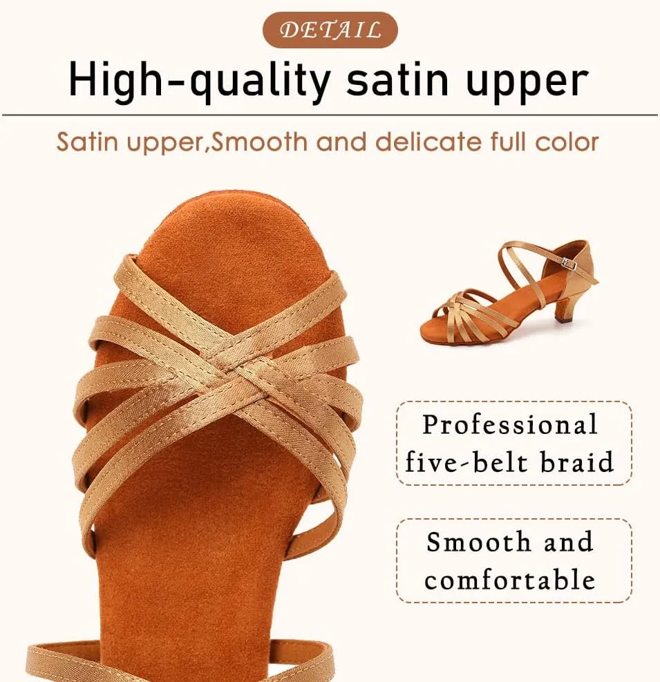 SWDZM Women's Ballroom Dance Shoes Satin Latin Salsa Professional Practice Dancing Shoes