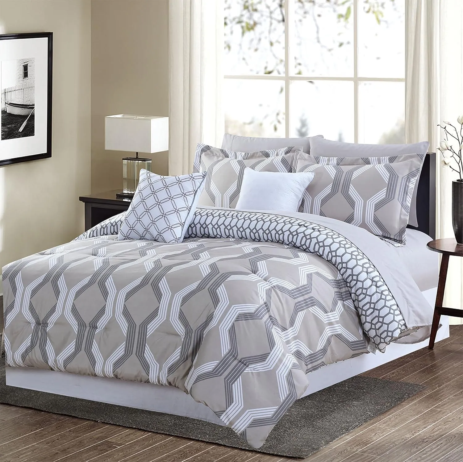 Sweet Home Collection Decorative Fashion Includes Comforter, Sheet Set, and More, Queen, Natural, 9 Piece