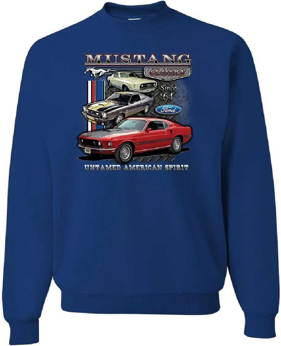 Tee Hunt Ford Mustang Classics Sweatshirt Muscle Car Untamed American Spirit Sweater