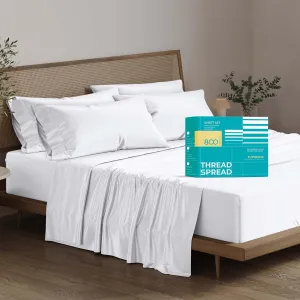 THREAD SPREAD 100% Egyptian Cotton Sheets King Size - 800 High Thread Count Sheets King, 6 PC White Luxury Hotel King Size Sheets Set, 16" Deep Pocket Sateen Weave Extra Soft Cooling Bed Sheet Sets