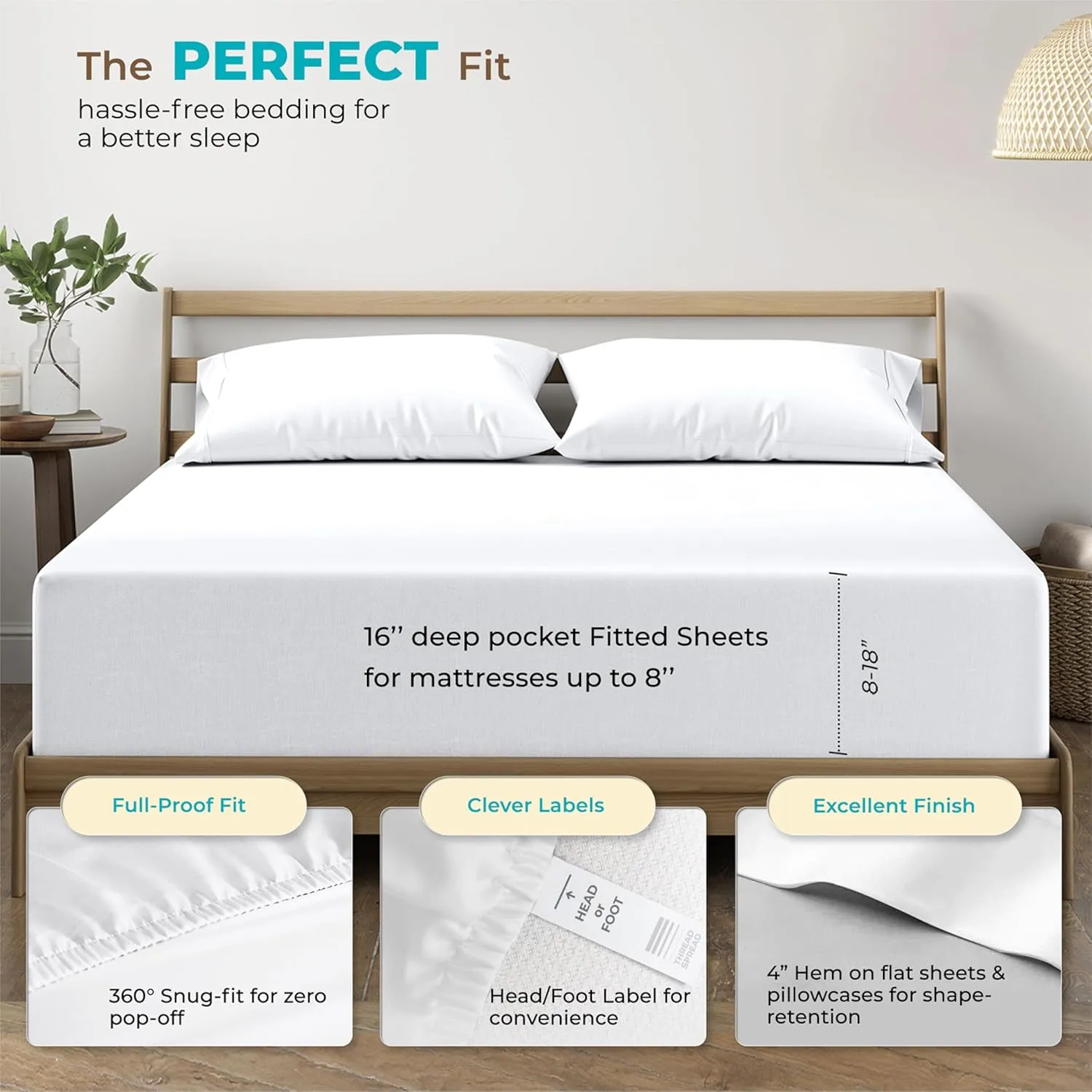 THREAD SPREAD 100% Egyptian Cotton Sheets King Size - 800 High Thread Count Sheets King, 6 PC White Luxury Hotel King Size Sheets Set, 16" Deep Pocket Sateen Weave Extra Soft Cooling Bed Sheet Sets