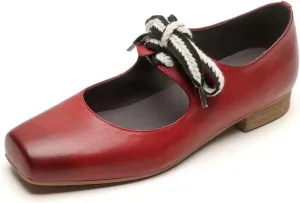 TinaCus Genuine Leather Handmade Selftie Women's Square Toe Stylish Flat Shoes