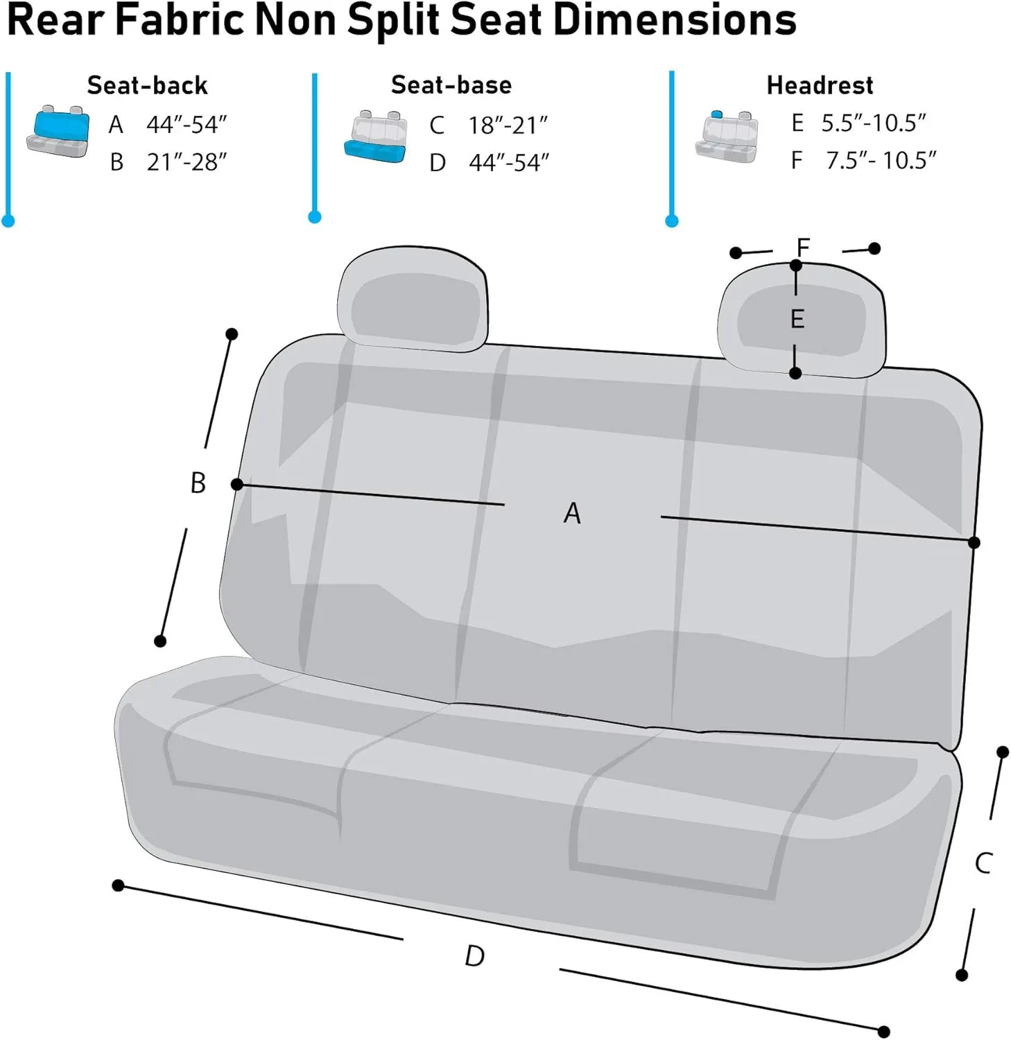 TLH Flat Cloth Seat Covers Rear, Blue Color-Universal Fit for Cars, Auto, Trucks, SUV
