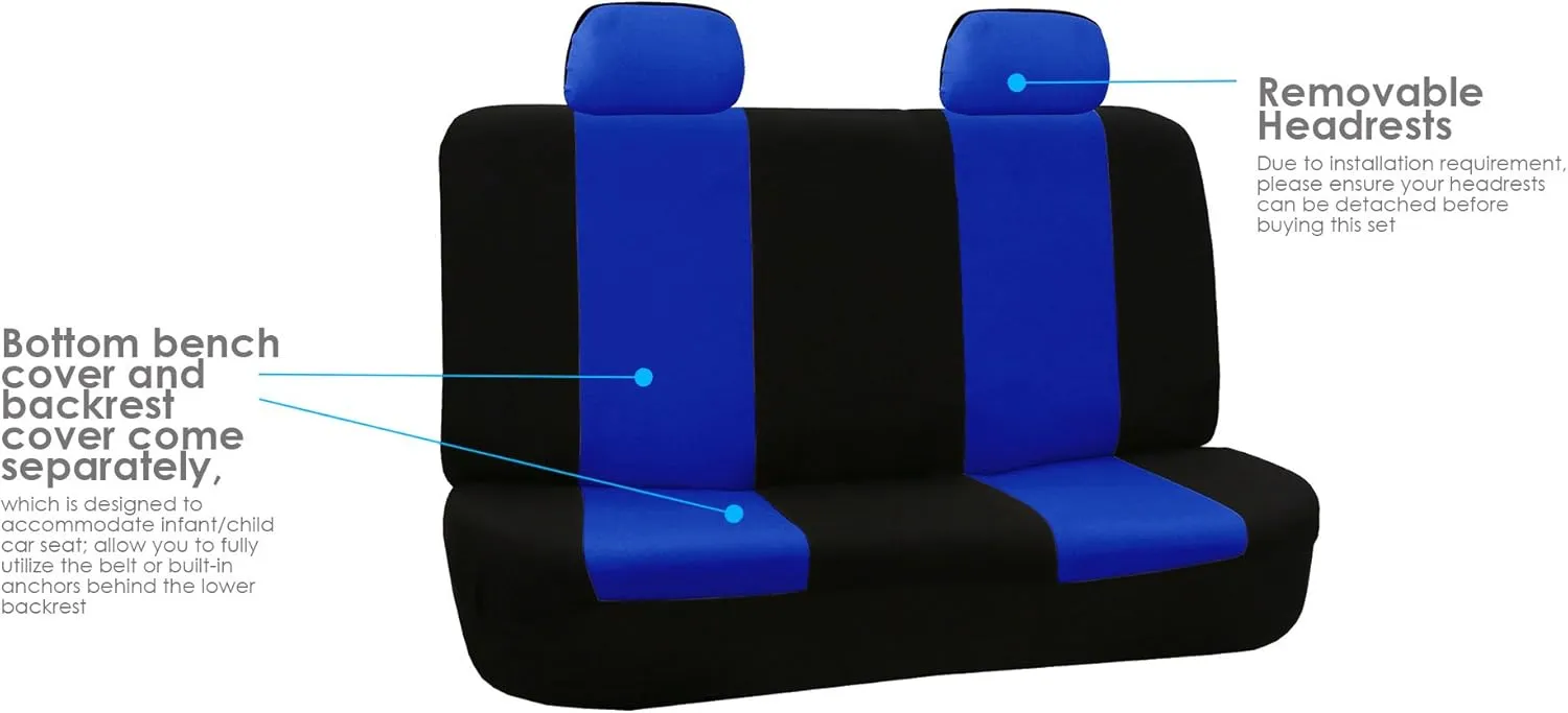 TLH Flat Cloth Seat Covers Rear, Blue Color-Universal Fit for Cars, Auto, Trucks, SUV