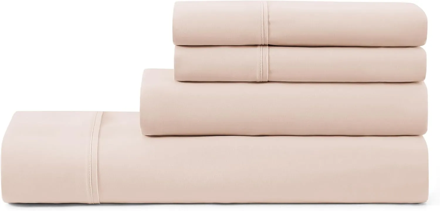 UGG Hedi Full Sheet Set 4-Piece Luxury Cooling Sheets Deep Pockets Premium Bedding with 2 Pillow Shams Hypoallergenic Machine Washable Soft Lightweight Bed Set for Bedroom, Full, Shell Pink