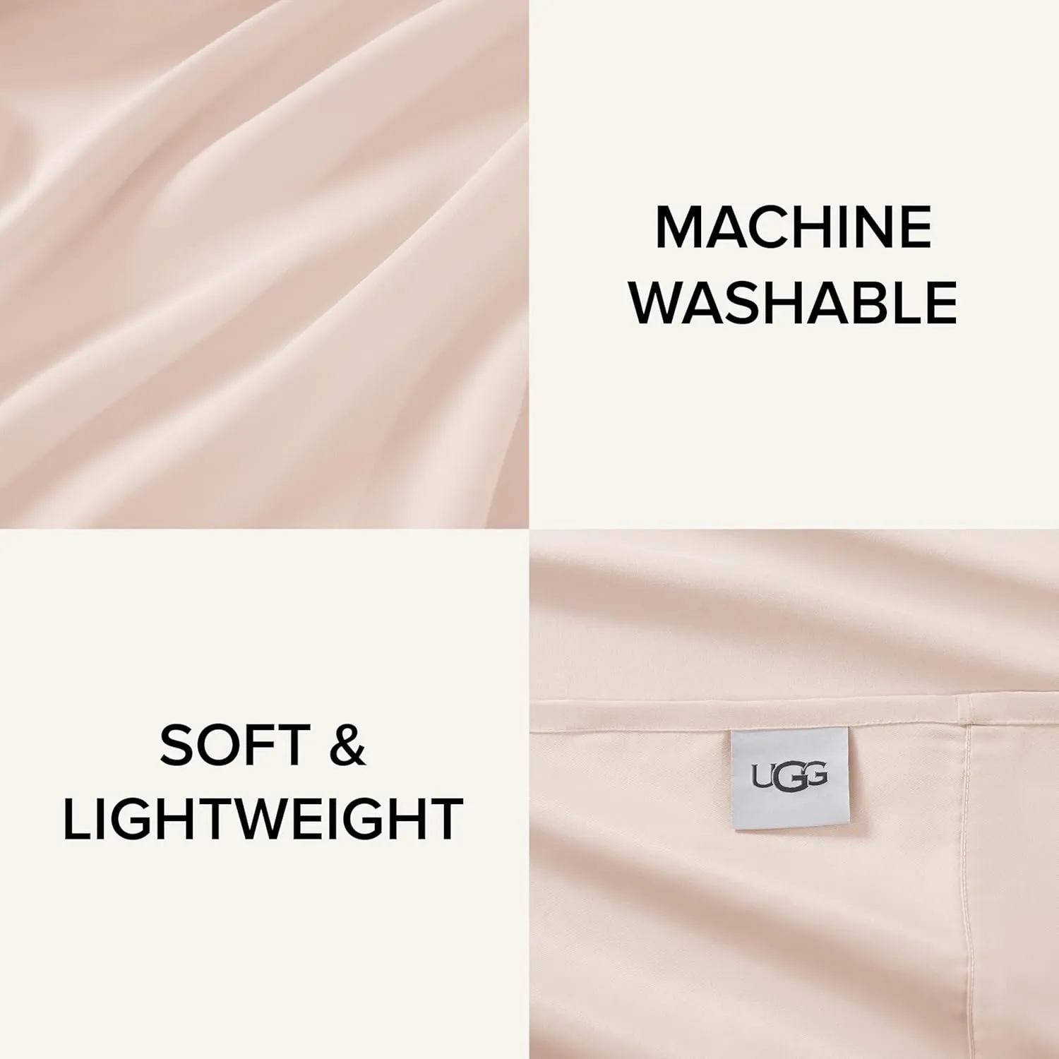 UGG Hedi Full Sheet Set 4-Piece Luxury Cooling Sheets Deep Pockets Premium Bedding with 2 Pillow Shams Hypoallergenic Machine Washable Soft Lightweight Bed Set for Bedroom, Full, Shell Pink