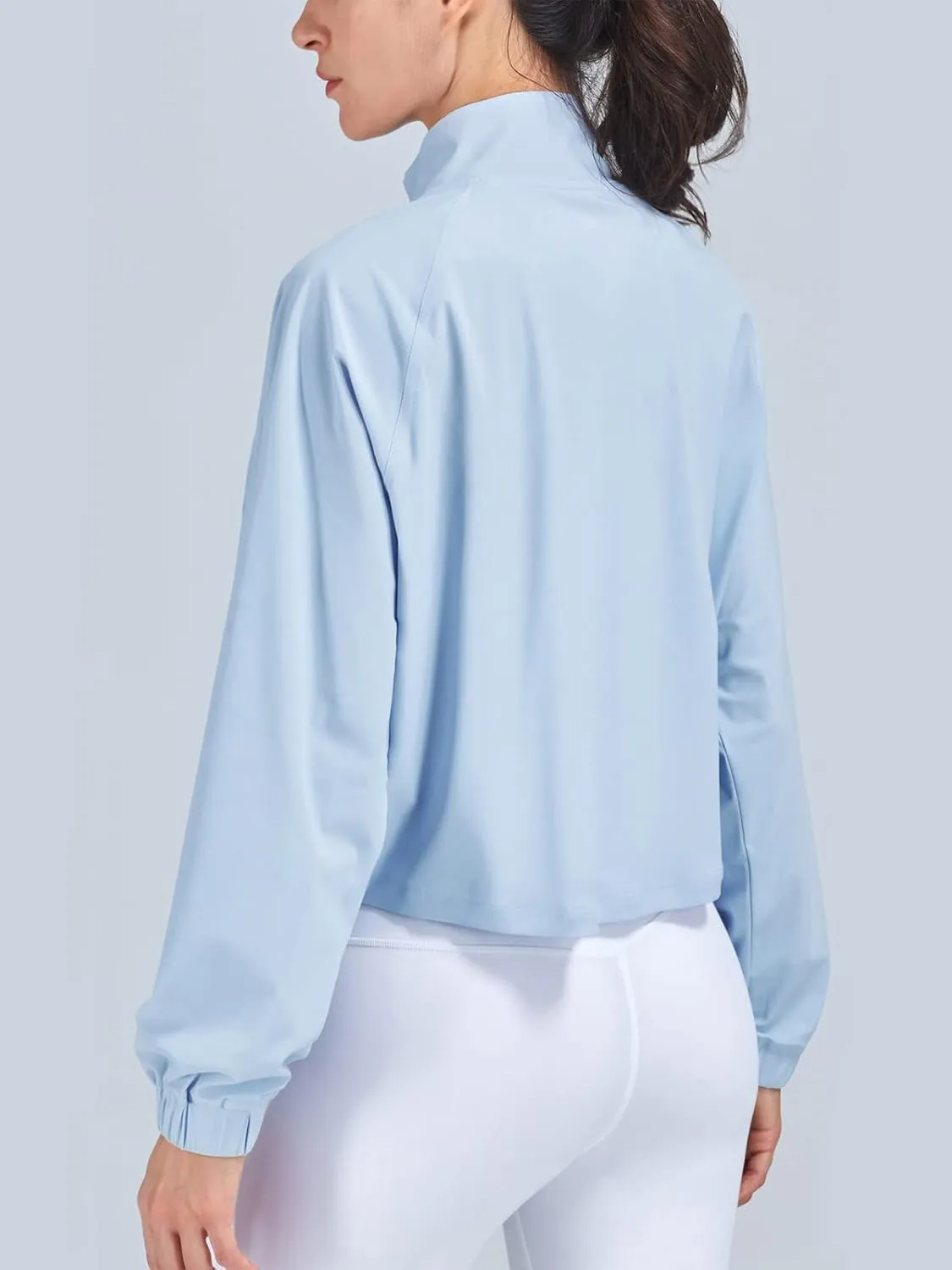 UPF 50  Workout Jackets for Women Athletic Zip Up Running Jacket Sun Protection Lightweight UPF Cropped Jacket