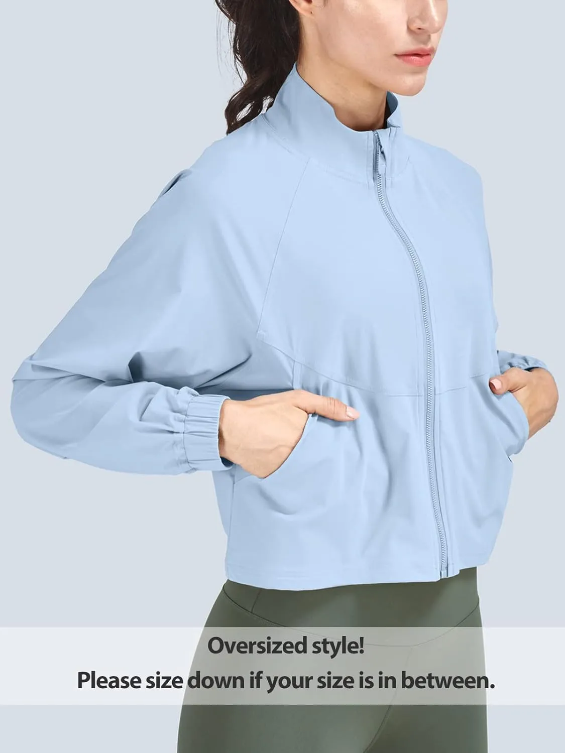 UPF 50  Workout Jackets for Women Athletic Zip Up Running Jacket Sun Protection Lightweight UPF Cropped Jacket