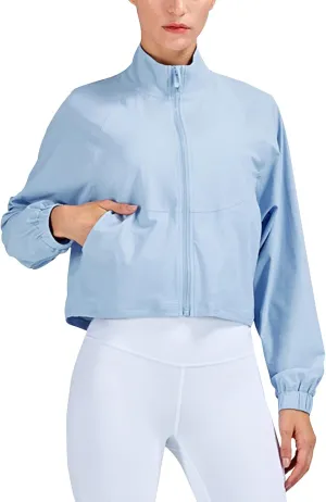 UPF 50  Workout Jackets for Women Athletic Zip Up Running Jacket Sun Protection Lightweight UPF Cropped Jacket