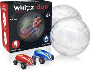 USA Toyz Whipz Duo Micro Racers Toy Cars for Kids - 2pk Mini Keychain, Glow in The Dark LED Fast Pocket Racers Fidget Toys, 2 Mini Cars with 2 Racing Stunt Balls, 2 Clips, and 2 USB Chargers