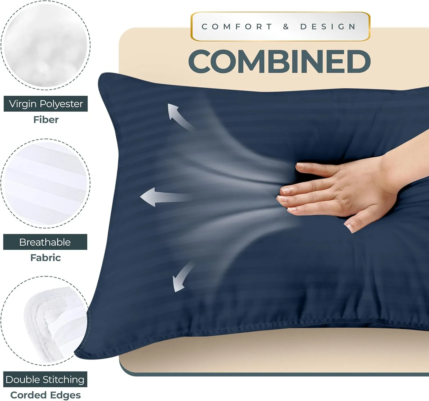 Utopia Bedding Bed Pillows for Sleeping Queen Size (Navy), Set of 2, Cooling Hotel Quality, for Back, Stomach or Side Sleepers