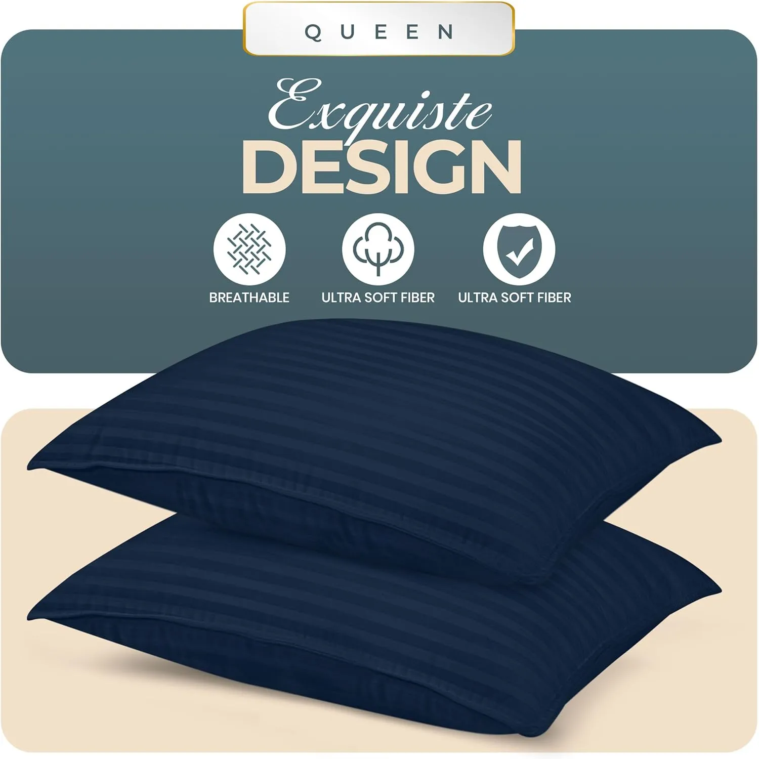 Utopia Bedding Bed Pillows for Sleeping Queen Size (Navy), Set of 2, Cooling Hotel Quality, for Back, Stomach or Side Sleepers