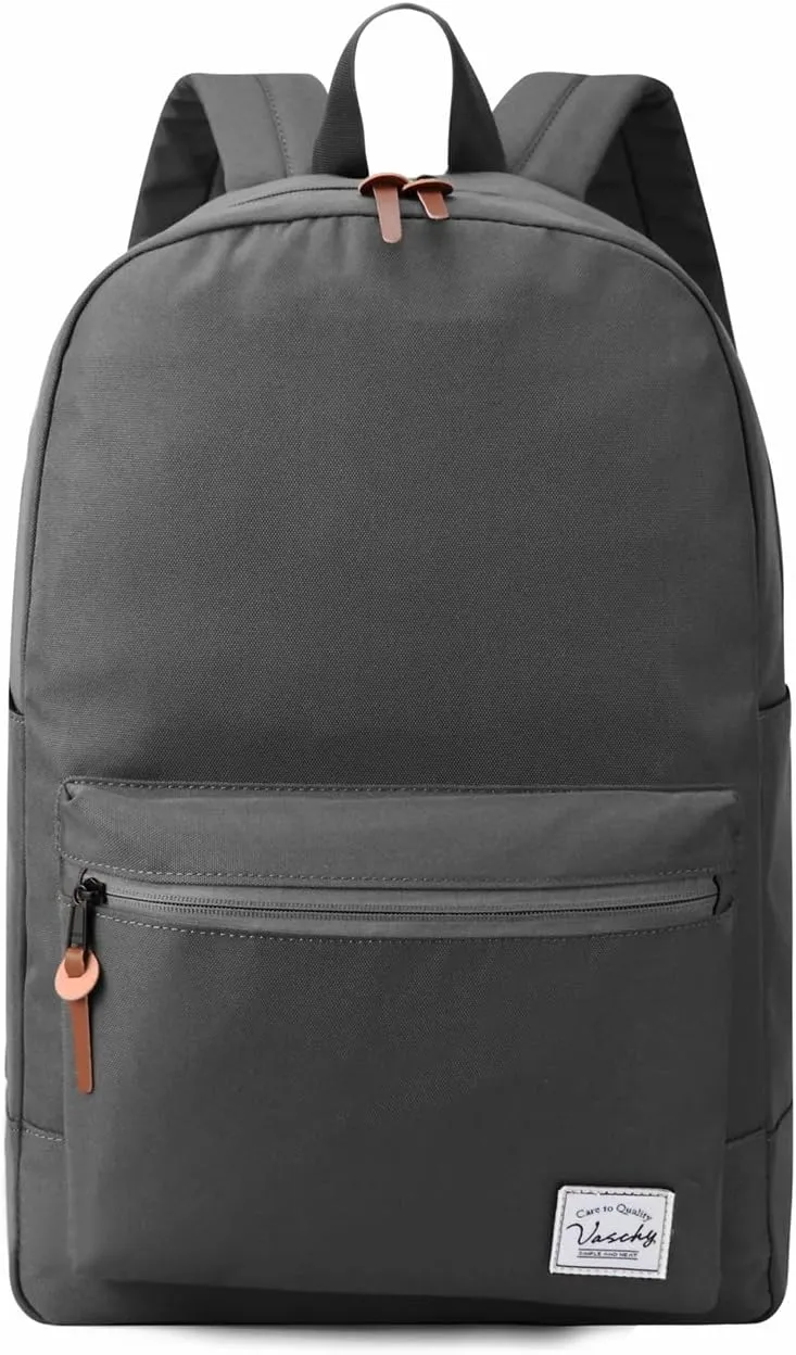 VASCHY School Backpack, Unisex Slim Lightweight Water-resistant Backpack for Men Women College Schoolbag Travel Bookbag