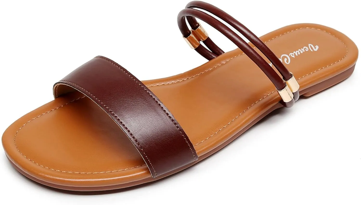 VenusCelia Women's Double Straps Wide Flat Sandal