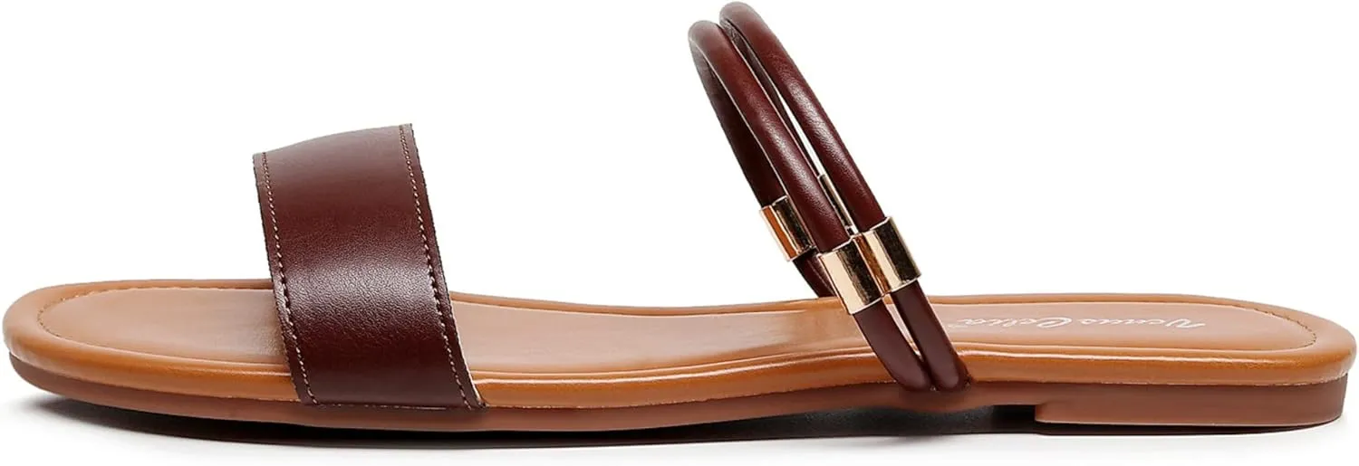 VenusCelia Women's Double Straps Wide Flat Sandal